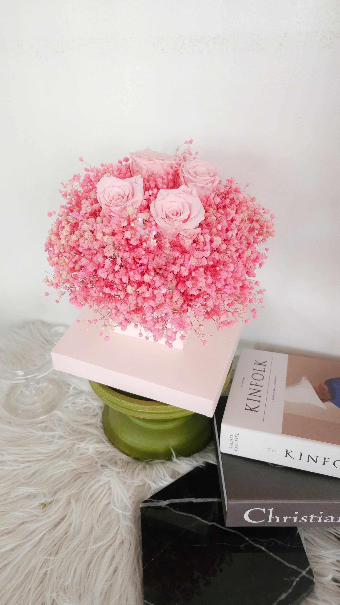 Preserved Pink Baby's Breath with Roses