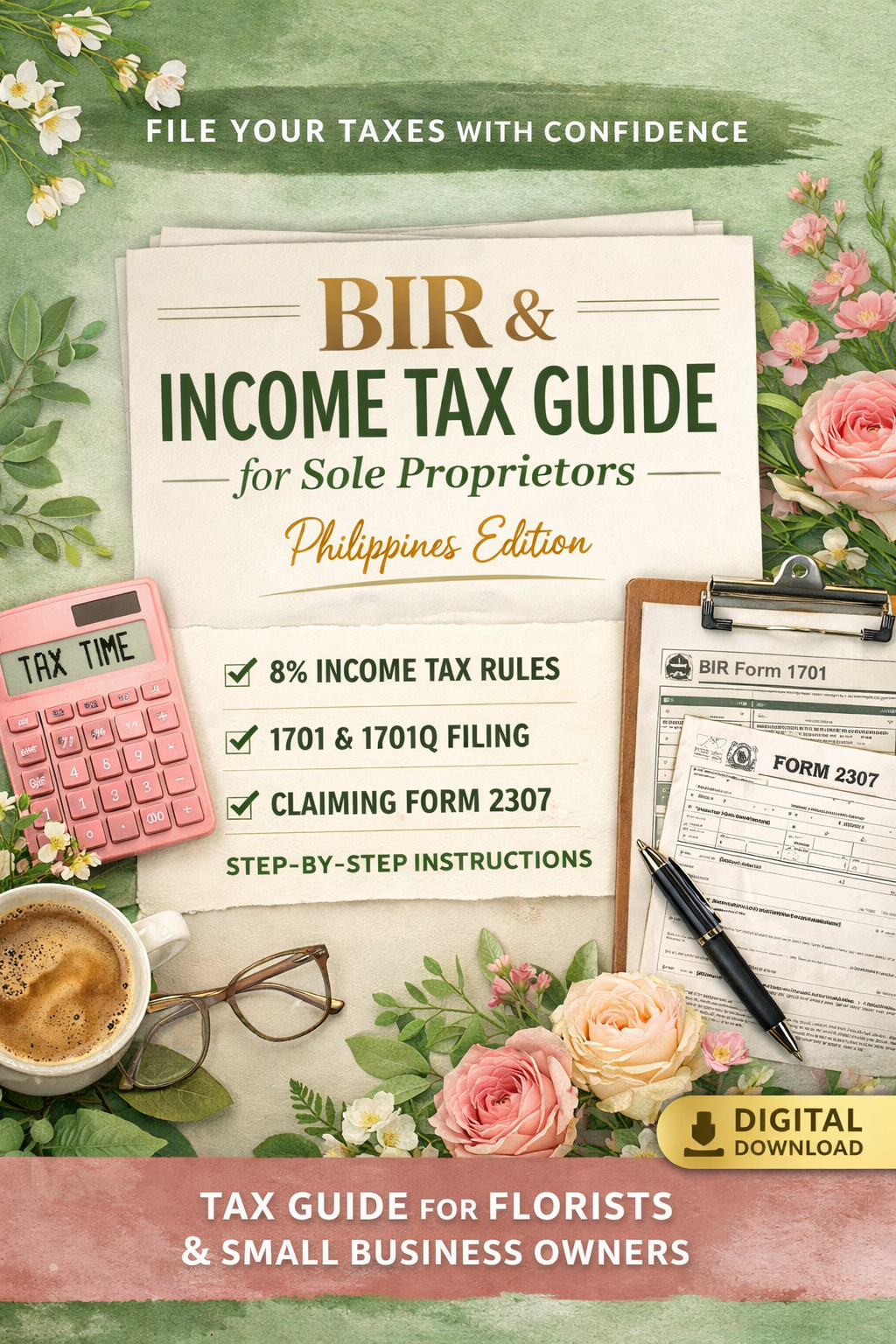 BIR Tax & Compliance Bundle for Florists (Annual ITR Guide + Full Compliance Guide + 6 Excel Trackers)