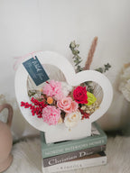 "Everlasting Love” Heart Box – Wild & Lush Dried Floral Arrangement