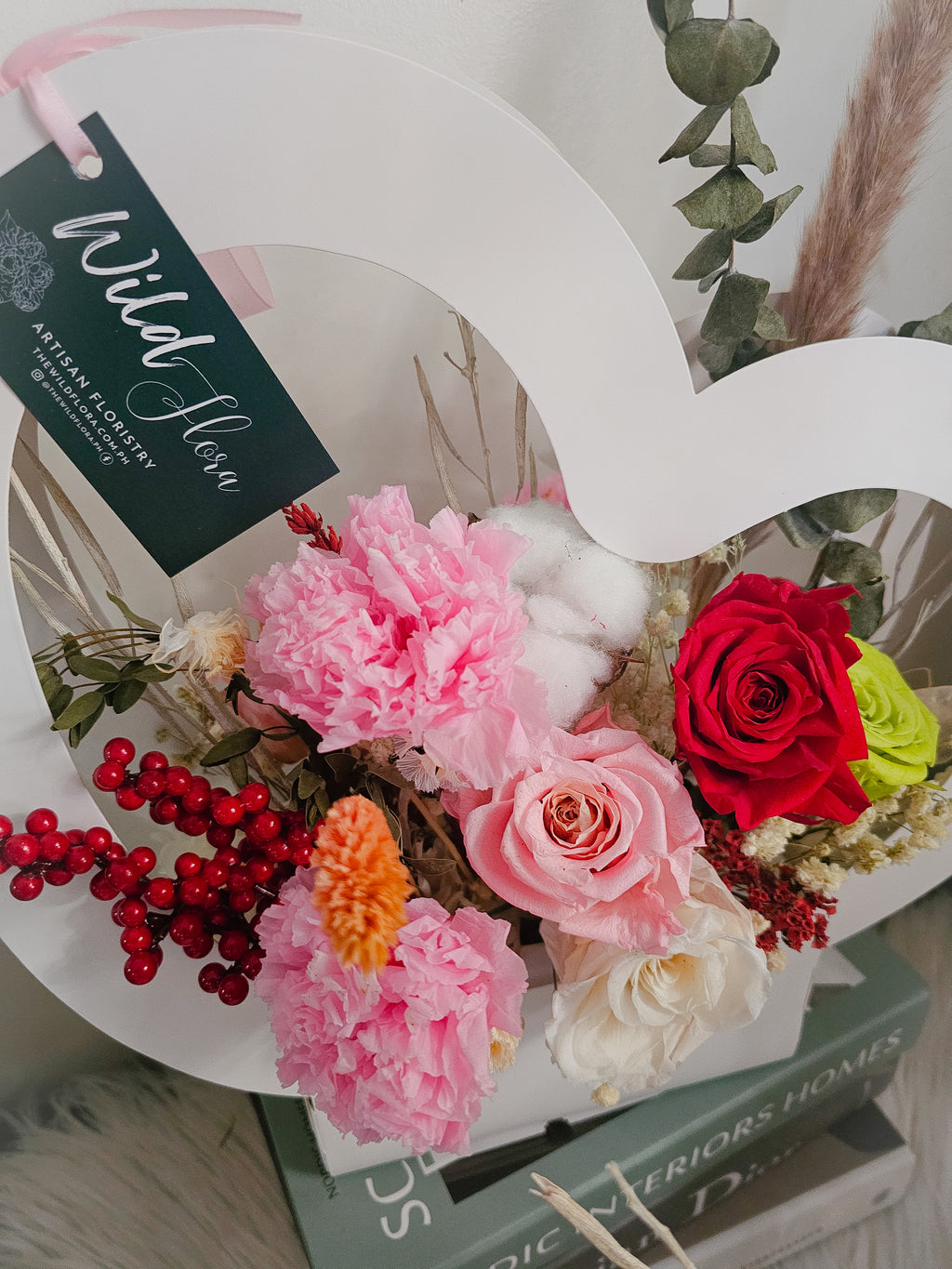 "Everlasting Love” Heart Box – Wild & Lush Dried Floral Arrangement