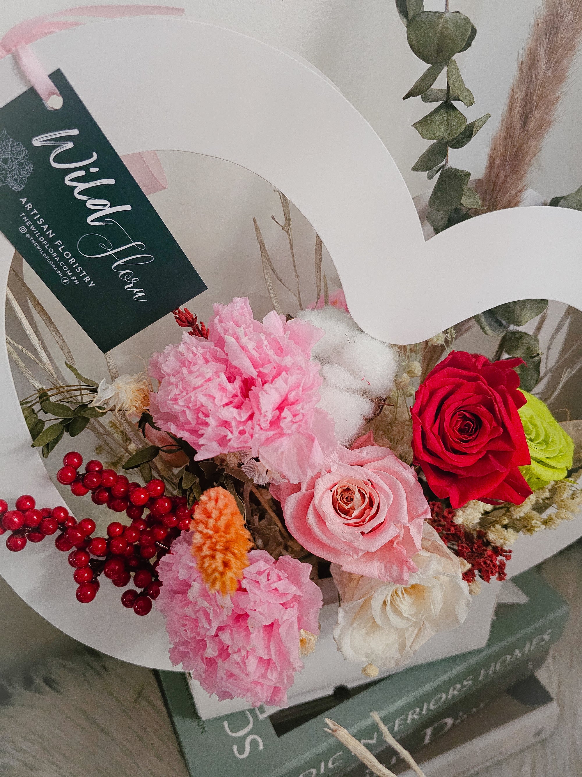 "Everlasting Love” Heart Box – Wild & Lush Dried Floral Arrangement