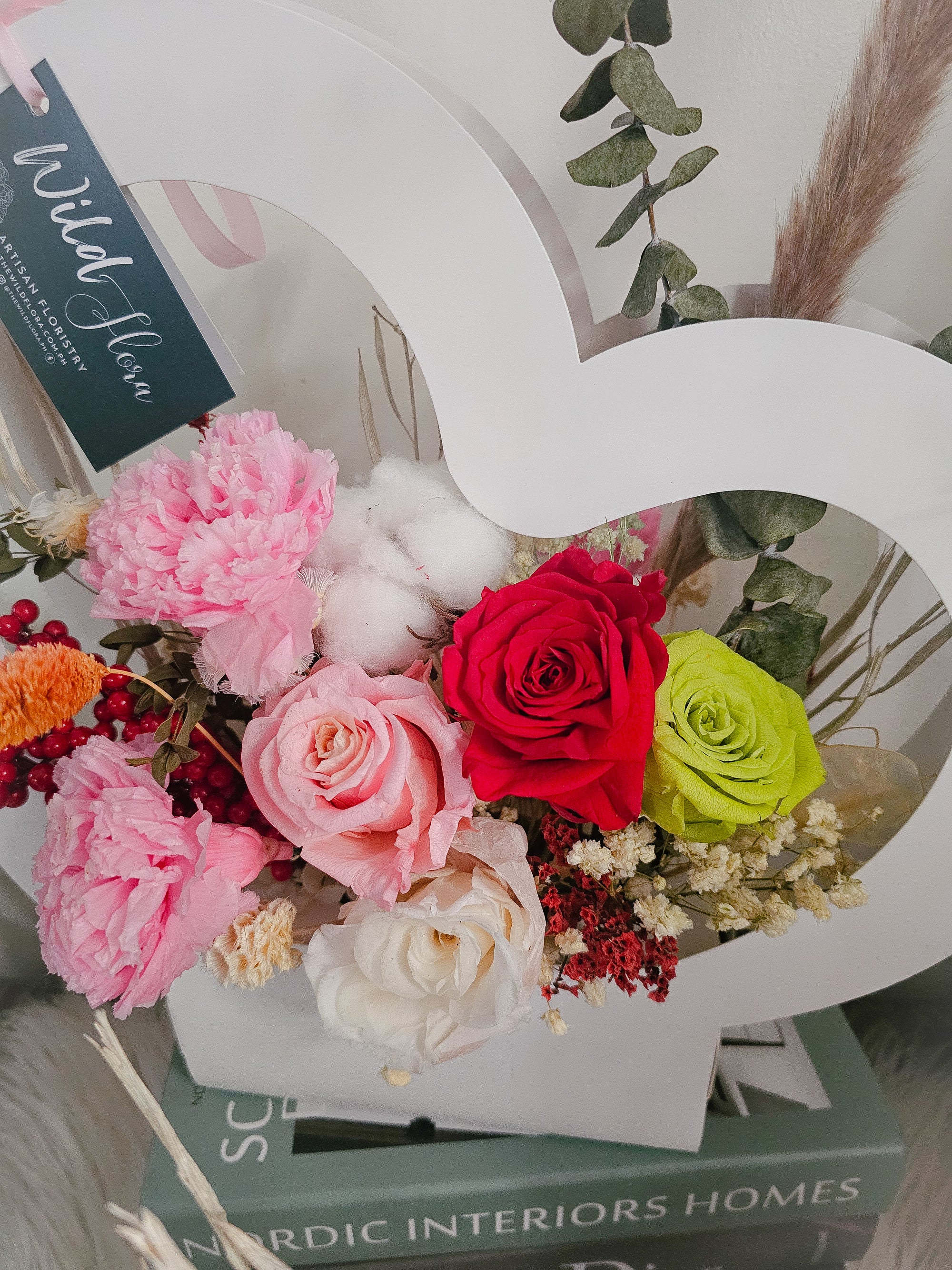 "Everlasting Love” Heart Box – Wild & Lush Dried Floral Arrangement