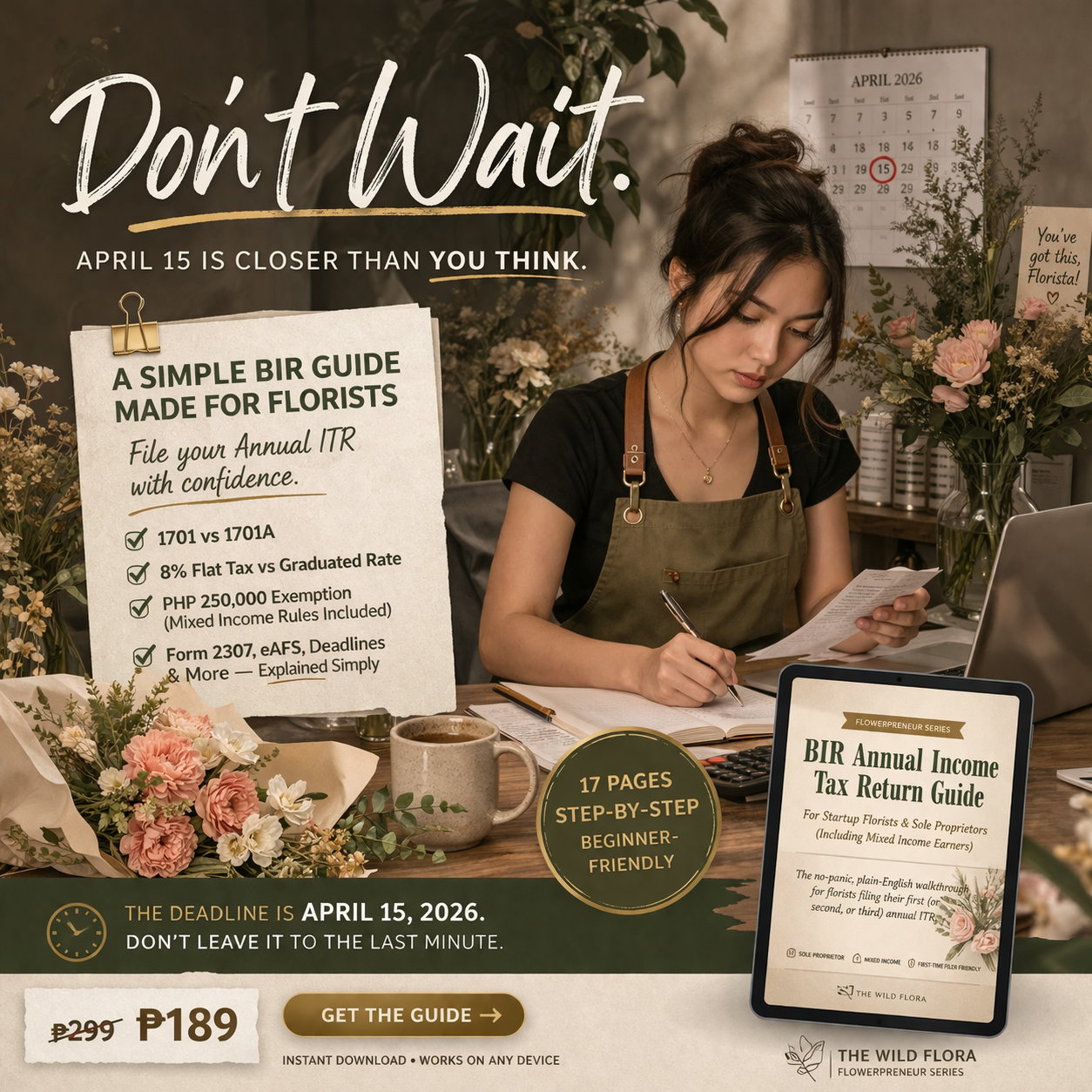 BIR Tax & Compliance Bundle for Florists (Annual ITR Guide + Full Compliance Guide + 6 Excel Trackers)