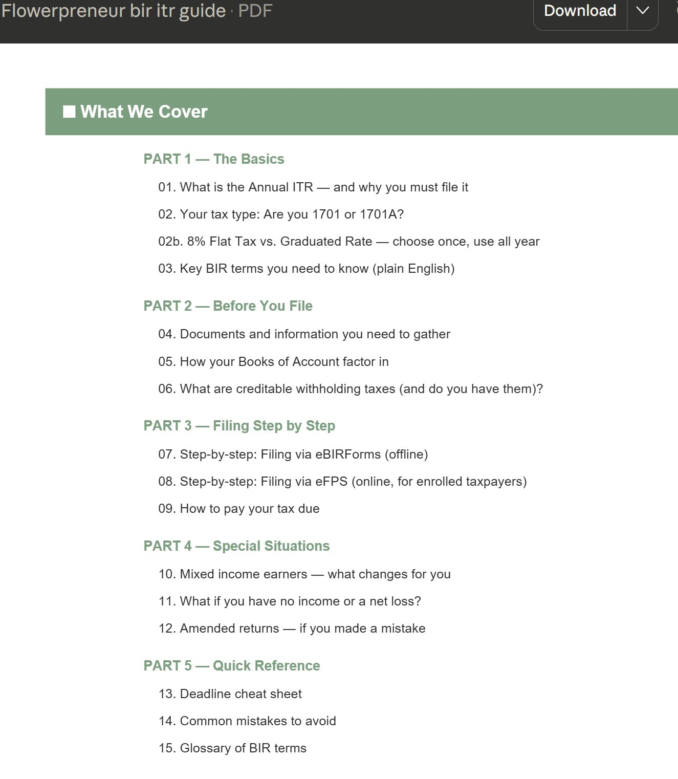 BIR Tax & Compliance Bundle for Florists (Annual ITR Guide + Full Compliance Guide + 6 Excel Trackers)