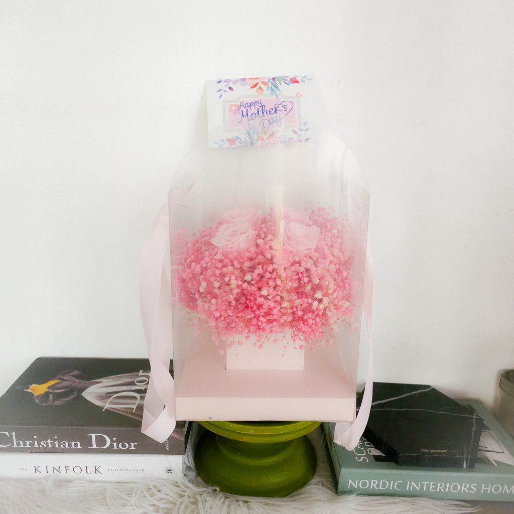 Preserved Pink Baby's Breath with Roses